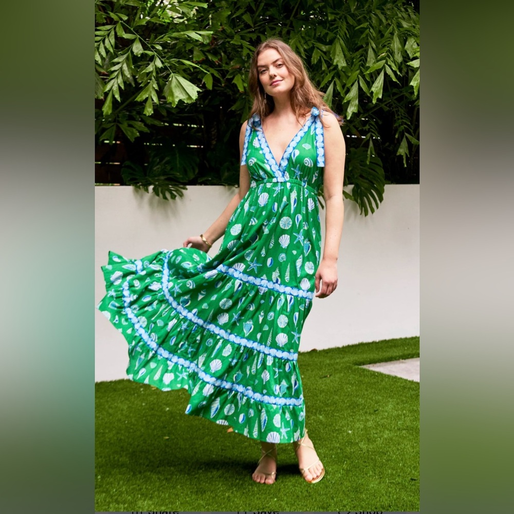 Printfresh BNWT “Dune Dancer” Dress in Green “Beachcomber” Print XS